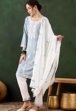 Festive Wear>Utsav Fashion Embroidered Rayon Pakistani Suit in Grey