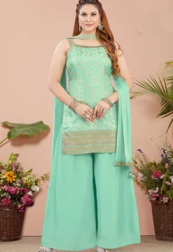 Wedding Wear>Utsav Fashion Foil Printed Art Silk Pakistani suit in Green