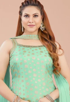 Wedding Wear>Utsav Fashion Foil Printed Art Silk Pakistani suit in Green