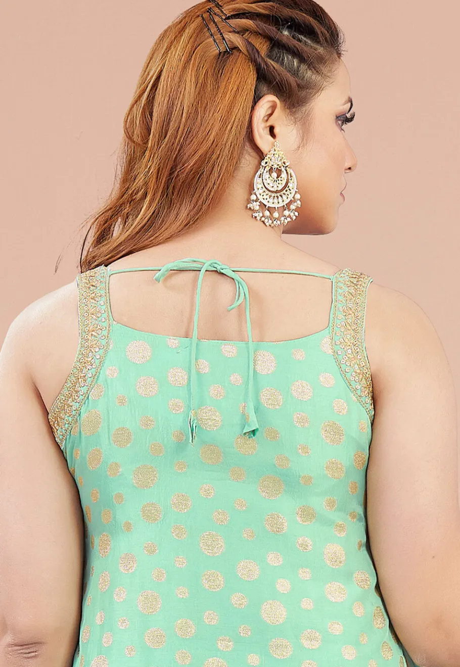 Wedding Wear>Utsav Fashion Foil Printed Art Silk Pakistani suit in Green