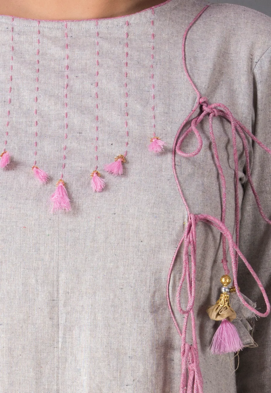 Casual Wear>Utsav Fashion Front Slit Linen Cotton Pakistani Suit in Light Grey