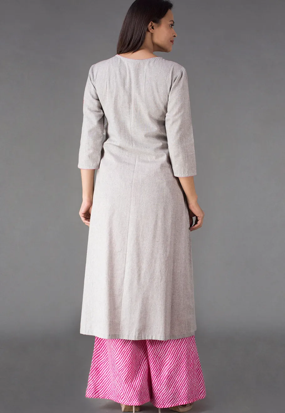 Casual Wear>Utsav Fashion Front Slit Linen Cotton Pakistani Suit in Light Grey