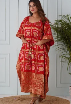 Tunics|Long Kurtas>Utsav Fashion Ghatchola Art Silk Kaftan in Red
