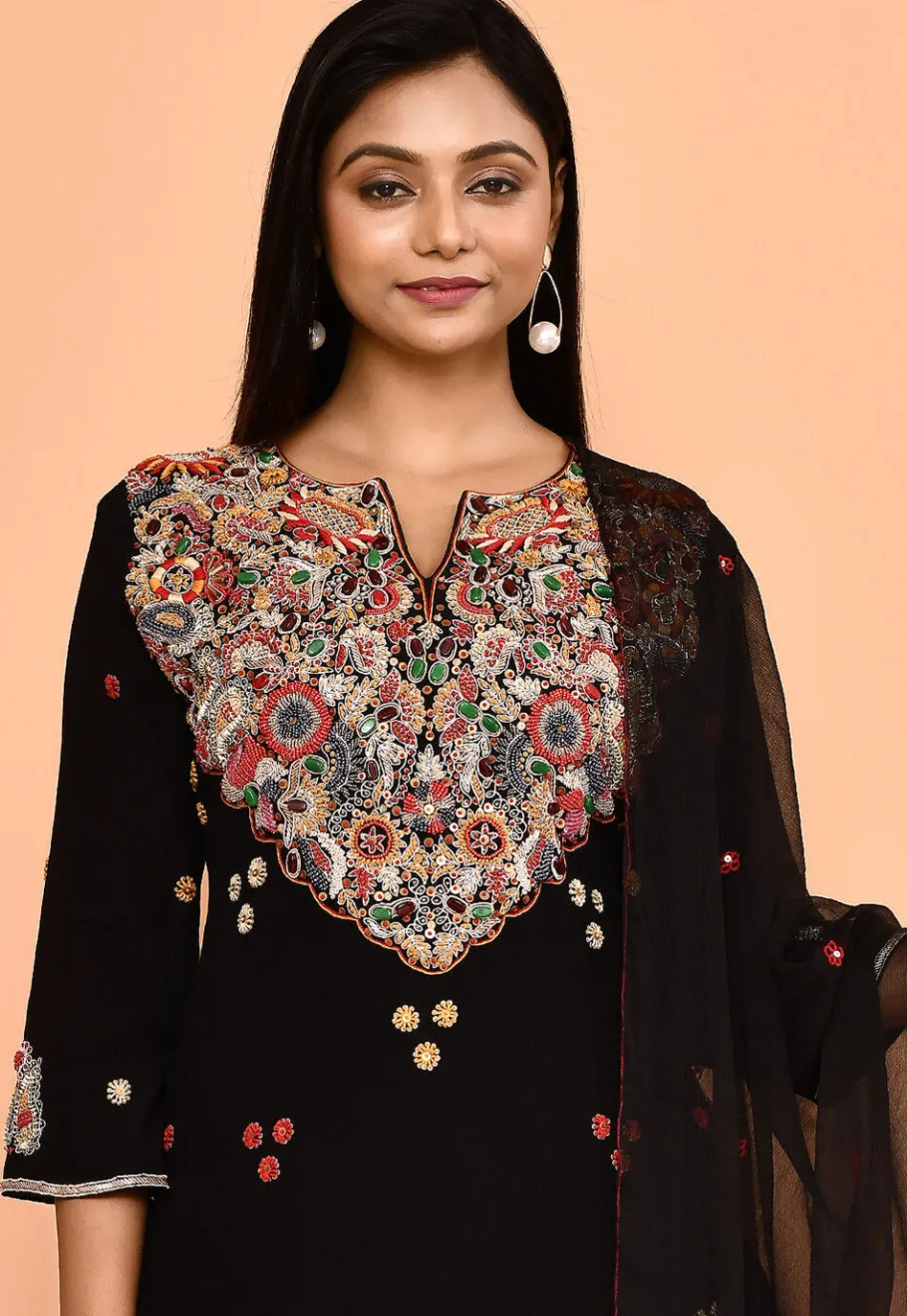 Wedding Wear>Utsav Fashion Hand Embroidered Crepe Pakistani Suit in Black