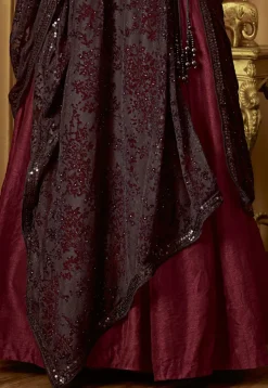 Art Silk Suits|Abaya Style>Utsav Fashion Plain Art Silk Abaya Style Suit in Maroon Red