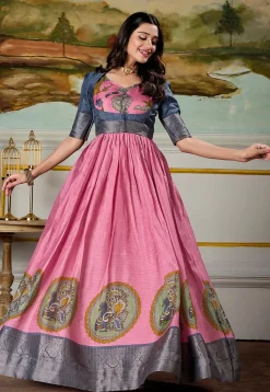 Gowns>Utsav Fashion Woven Art Silk Gown in Pink