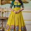 Gowns>Utsav Fashion Woven Art Silk Gown in Yellow