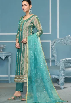 Wedding Wear>Utsav Fashion Woven Viscose Silk Pakistani Suit in Teal Green