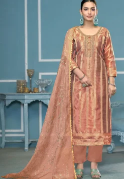 Wedding Wear>Utsav Fashion Woven Viscose Silk Pakistani Suit in Peach Orange