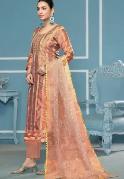 Wedding Wear>Utsav Fashion Woven Viscose Silk Pakistani Suit in Peach Orange