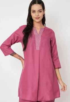Tunics>Utsav Fashion Zig Zag Printed Cotton Tunic in Pink