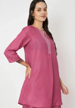 Tunics>Utsav Fashion Zig Zag Printed Cotton Tunic in Pink