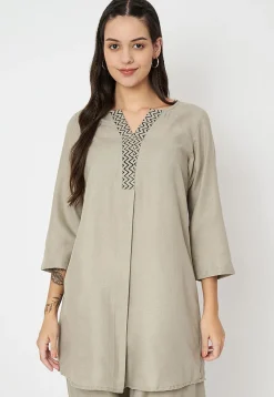 Tunics>Utsav Fashion Zig Zag Printed Cotton Tunic in Light Grey